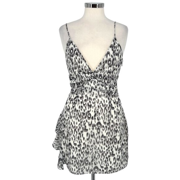 Superdown Revolve Kina Leopard Print Ruched Mini Dress Gray White Size Medium - Picture 1 of 11